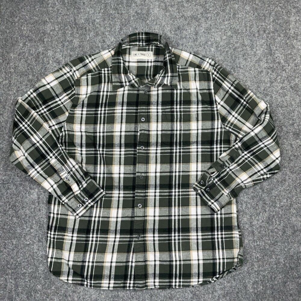 Line Of Trade Shirt Mens  XL Green Plaid Flannel Cottagecore Street Wear Cabin